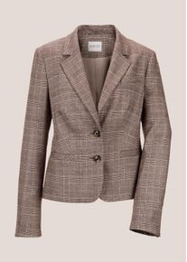 Madeleine Mode Kurzblazer MADELEINE "Blazer Glencheckblazer mit Stretchkomfort", Damen, Gr. 38, braun (cappuccino, taupe), Obermaterial: 62% Polyester PES. 35% Viskose CV. 3% Elasthan EL., Modern, normal, Blazer Kurzblazer, Kurzer Glencheckblazer