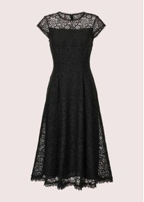 Madeleine Mode Midikleid MADELEINE "Spitzenkleid Romantisches Festtagskleid mit Spitzenborte", Damen, Gr. 46, N-Gr, schwarz, Obermaterial: 100% Polyester PES., Modern, normal, Kleider Midikleid
