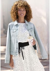 Jeansjacke Lascana, Damen, Gr. 44, blau (light blau washed), Denim/Jeans, Obermaterial: 100% Baumwolle, figurumspielend h&uuml;ftlang, 1-Knopf-Manschette, Jacken Jeansjacke, mit zwei Pattentaschen, Denimjacke aus Baumwolle, Sommerjacke