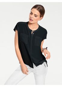 Kurzarmbluse Heine, Damen, Gr. 34, schwarz, 100% Polyester, unifarben, Rundhals, Blusen Kurzarmbluse