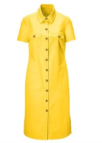 Madeleine Mode Sommerkleid MADELEINE "Kleid Schmales Hemdblusenkleid mit Kurzarm", Damen, Gr. 36, N-Gr, gelb (sonnengelb), Obermaterial: 97% Baumwolle CO. 3% Elasthan EL., Modern, normal, Kleider Sommerkleid