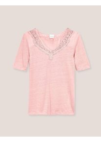 Madeleine Mode Kurzarmshirt MADELEINE "Shirt Kurzarm-Shirt aus Leinen mit feinem Spitzen-Akzent", Damen, Gr. 42, rosa (puderros&eacute;), Obermaterial: 100% Leinen LI., Modern, normal, Shirts Kurzarmshirt