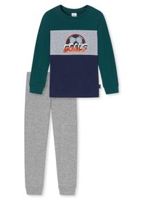 Schlafanzug Schiesser "Pyjama", Jungen, Gr. 104, gr&uuml;n (gr&uuml;n, grau), Obermaterial: 100% Baumwolle CO(Bio)., Homewear-Sets Schlafanzug