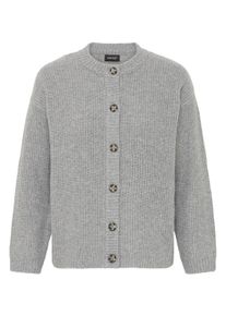 Strickjacke oxmo "Strickjacke OXBMMOLARA CARDIGAN", Damen, Gr. M, grau (mid grau melange), Obermaterial: 93% Polyester PES. 5% Wolle mw. 2% Elasthan EL., Strickjacken Strickjacke