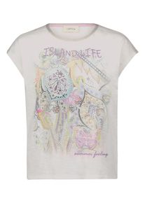 Rundhalsshirt Cartoon "Rundhals-Shirt mit Placement", Damen, Gr. 36, wei&szlig; (patch cream, ros&eacute;), Obermaterial: 100% Baumwolle CO., Shirts Rundhalsshirt