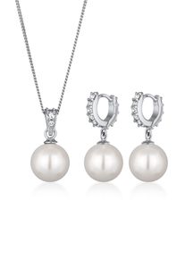 Ohrring und Ketten Set Elli "Schmuckset Muschelkernperlen Wei&szlig; Glas Kristalle 925 Sterling Silber" Gr. 45, silber, Schmuck_Sets, Herren, Blacklist, Silber 925 (Sterlingsilber), Ohrring und Ketten Set