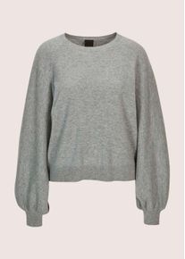 Madeleine Mode Longpullover MADELEINE "Strickpullover Stilvoller Wollpullover mit Ballon&auml;rmeln", Damen, Gr. 40/42, grau (graphit, melange), Obermaterial: 90% Schurwolle WV. 10% Kaschmir WS., Modern, Pullover Longpullover, Ballon&auml;rmel