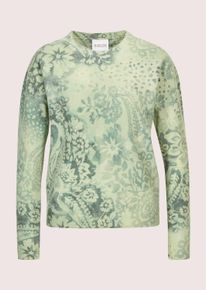 Madeleine Mode Longpullover MADELEINE "Strickpullover Stilvoller Printpullover mit floralem Muster", Damen, Gr. 36/38, wei&szlig; (wollwei&szlig;, hellsalbeigr&uuml;n), Obermaterial: 52% Polyester PES. 48% Wolle WO., Modern, Pullover Longpullover, Allover-druck