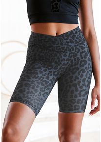 active by Lascana Radlerhose LASCANA ACTIVE, Damen, Gr. 40/42, N-Gr, grau (anthrazit leo), Obermaterial: 79% Polyester, 21% Elasthan, figurbetont kniefrei, Hosen Radlerhose, mit Leo-Print, Topseller