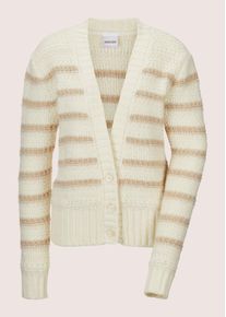 Madeleine Mode Strickjacke MADELEINE "Strickjacke Strickjacke in farbharmonischen Streifen", Damen, Gr. 40/42, wei&szlig; (wollwei&szlig;, berber, melange), Obermaterial: 48% Wolle WO. 38% Polyacryl PAN. 10% Alpaka WP. 4% Polyamid PA., Modern, normal, Strickjacken Strickjacke