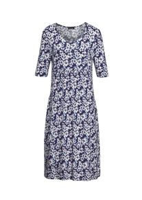 Druckkleid GOLDNER "Elastisches Jerseykleid mit modischem Druck", Damen, Gr. 44, N-Gr, blau (marine, gebl&uuml;mt), Obermaterial: 96% Viskose CV. 4% Elasthan EL., Modisch, Gerade, Kleider Druckkleid, Applikation