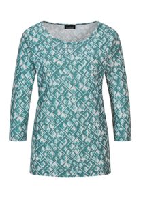 Print-Shirt GOLDNER "Kurzgr&ouml;&szlig;e Halbarm Viskoseshirt im Allover-Design", Damen, Gr. 21, gr&uuml;n (graugr&uuml;n, gemustert), Obermaterial: 80% Polyester PES. 15% Viskose CV. 5% Elasthan EL., Shirts Print-Shirt, U-Boot-Ausschnitt