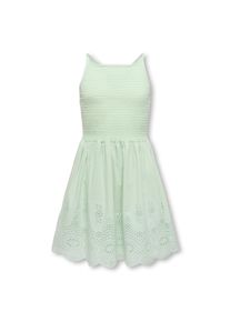Sommerkleid KIDS Only "KOGBONDI LIFE STRAP EMB DRESS WVN", M&auml;dchen, Gr. 128, N-Gr, gr&uuml;n, Web, Obermaterial: 100% Baumwolle, unifarben, figurbetont kniefrei, Rundhals, Kleider Sommerkleid, mit tollem Spitzenrock