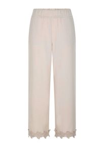Stoffhose GOLDNER "Culotte VERA mit Spitzenbord&uuml;re", Damen, Gr. 46, N-Gr, beige (stein), Obermaterial: 88% Baumwolle CO. 12% Leinen LI., Hosen Stoffhose