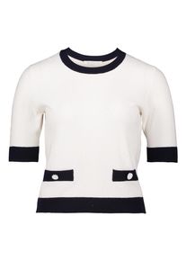 BETTY & CO Rundhalspullover BETTY & CO "Feinstrickpullover mit Rundhalsausschnitt", Damen, Gr. 44, bunt (wei&szlig;, dunkelblau), Obermaterial: 50% Viskose CV. 30% Polyester PES. 20% Polyamid PA., Pullover Rundhalspullover