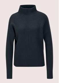 Madeleine Mode Longpullover MADELEINE "Strickpullover Eleganter Wollpullover mit Stehkragen", Damen, Gr. 40/42, blau (marine), Obermaterial: 90% Schurwolle WV. 10% Kaschmir WS., Modern, Pullover Longpullover, Mustermix