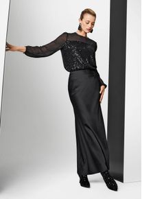 Madeleine Mode Midirock MADELEINE "Satinrock Eleganter Maxirock f&uuml;r festliche Anl&auml;sse", Damen, Gr. 34, schwarz, Obermaterial: 100% Polyester PES., Modern, normal, R&ouml;cke Midirock, Langer Satinrock in A-Linie