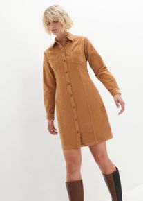 Hemdblusenkleid bonprix, Damen, Gr. 38, N-Gr, braun (eiskaffee), Cord, Obermaterial: 98% Baumwolle, 2% Elasthan, unifarben, bequem kniefrei, Manschette, Kleider Hemdblusenkleid, f&uuml;r Alltag, aus Baumwolle und Elasthan, mit Knopfleiste