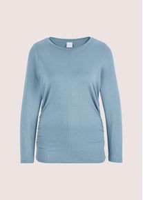 Madeleine Mode Langarmshirt MADELEINE "Shirt Langarm-Shirt mit gerafften Seiten", Damen, Gr. 46, blau (rauchblau), Obermaterial: 95% Viskose CV. 5% Elasthan EL., Modern, Shirts Langarmshirt, Jerseyshirt