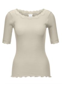 Madeleine Mode Kurzarmshirt MADELEINE "Shirt Shirt mit Spitze", Damen, Gr. 44, rosa (puderros&eacute;), Obermaterial: 93% Baumwolle CO. 7% Elasthan EL., Modern, normal, Shirts Kurzarmshirt