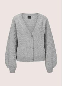 Madeleine Mode Strickjacke MADELEINE "Cardigan Elegante Strickjacke mit Ajour-Muster", Damen, Gr. 44/46, grau (silbergrau, wollwei&szlig;, melange), Obermaterial: 90% Schurwolle WV. 10% Kaschmir WS., Modern, Strickjacken Strickjacke, Ballon&auml;rmel