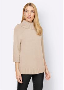 Rollkragenpullover Heine "Rollkragenpullover", Damen, Gr. 34, beige (sand), 50% Viskose, 28% Polyester, 22% Polyamid, unifarben, Pullover Rollkragenpullover