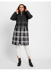 Steppmantel Heine, Damen, Gr. 44, schwarz (schwarz, ecru, bedruckt), 100% Polyester, Wattierung:70% Daunen, 30% Federn, M&auml;ntel Steppmantel