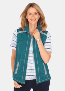Kurzweste GOLDNER "Freizeitweste aus w&auml;rmenden Strickfleece mit Stehkragen", Damen, Gr. 44, blau (dunkelt&uuml;rkis, meliert), Obermaterial: 100% Polyester PES., normal, Westen Kurzweste, seitliche Eins&auml;tze aus elastischer Rippenware