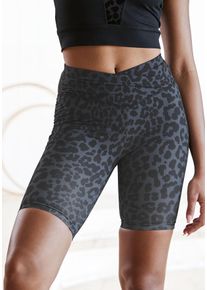 active by Lascana Radlerhose LASCANA ACTIVE, Damen, Gr. 44/46, N-Gr, grau (anthrazit leo), Obermaterial: 79% Polyester, 21% Elasthan, figurbetont kniefrei, Hosen Radlerhose, mit Leo-Print, Topseller