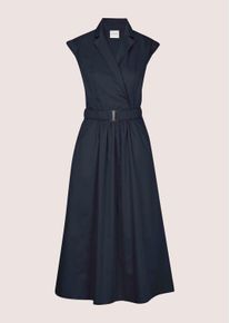 Madeleine Mode Midikleid MADELEINE "Wickelkleid Sommerkleid mit G&uuml;rtel", Damen, Gr. 40, N-Gr, blau (marine), Obermaterial: 100% Baumwolle CO., Modern, figurumspielend, Kleider Midikleid, Reverskragen im Wickelstil