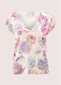 Madeleine Mode Longpullover MADELEINE "Druckpullover Bedruckter Kurzarm-Pullover", Damen, Gr. 34, rosa (puderros&eacute;, hellamethyst, multicolor), Obermaterial: 71% Polyester PES. 29% Viskose CV., Modern, normal, Pullover Longpullover