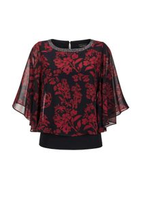 Satinbluse GOLDNER "Kurzgr&ouml;&szlig;e Florale Printbluse, U-Boot-Ausschnitt", Damen, Gr. 25, schwarz (schwarz, rot, gebl&uuml;mt), Obermaterial: 100% Polyester PES., figurumspielend, Sonstiges, Blusen Satinbluse, Glitzersteinchen