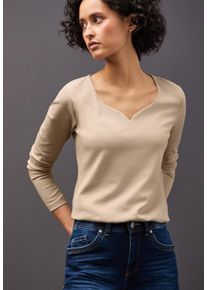Langarmshirt Street One, Damen, Gr. 44, sanded beige, Jersey, Obermaterial: 95% Baumwolle, 5% Elasthan. Futter: 95% Baumwolle, 5% Elasthan, unifarben, figurbetont h&uuml;ftbedeckend, herzf&ouml;rmiger Ausschnitt, Shirts Langarmshirt, mit Herzausschnitt
