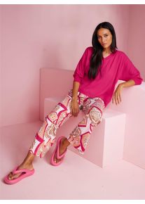 Langarmbluse Heine, Damen, Gr. 34, pink, 100% Polyester, unifarben, V-Ausschnitt, Blusen Langarmbluse