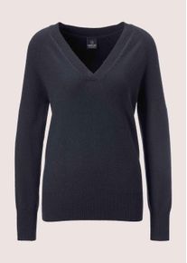 Madeleine Mode Longpullover MADELEINE "Pullover Kaschmirpullover mit V-Ausschnitt", Damen, Gr. 36/38, blau (marine), Obermaterial: 100% Kaschmir WS., Modern, V-Ausschnitt, Pullover Longpullover, Edles Maschenbild