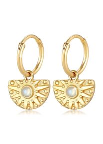 Paar Creolen Elli Premium "Ohrringe Creolen Mondstein Vintage Ornament 925er Silber" Gr. 1, gold, Ohrringe, Damen, mit Stein, Silber 925 (Sterlingsilber), Paar Creolen