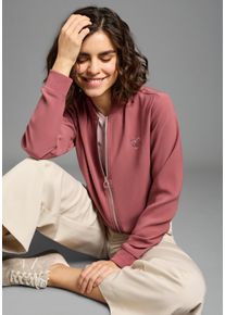 Blouson Laura Scott, Damen, Gr. 40, bordeaux, Web, Obermaterial: 98% Polyester, 2% Elasthan. B&uuml;ndchen: 95% Polyester, 5% Elasthan, bedruckt, metallic, unifarben, normal, B&uuml;ndchen, Jacken Blouson, mit Herz Druck-Applikationen, leichte &Uuml;bergangsjacken