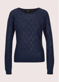 Madeleine Mode Longpullover MADELEINE "Strickpullover Schicker Kaschmirpullover mit Glanzeffekt", Damen, Gr. 40/42, blau (marine), Obermaterial: 85% Wolle mw. 10% Kaschmir WS. 5% metallisierte Fasern MTF., Modern, Pullover Longpullover, Rautenstrickmuster