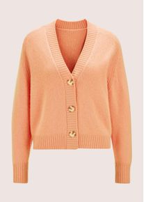 Madeleine Mode Strickjacke MADELEINE "Strickjacke Kurze Strickjacke", Damen, Gr. 44/46, orange (pfirsich), Obermaterial: 75% Schurwolle WV. 20% Seide silk. 5% Kaschmir WS., Modern, normal, Strickjacken Strickjacke