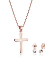 Ohrring und Ketten Set Elli "Schmuckset Kette Kreuz und Stecker 925 Silber, mit Kristallen von Swarovski" Gr. 45, rosa (rosegold), Schmuck_Sets, Damen, 45, Ohrring und Ketten Set