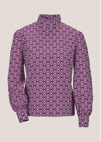 Madeleine Mode Langarmbluse MADELEINE "Bluse Bedruckte Bluse zum Schl&uuml;pfen", Damen, Gr. 44, lila (brombeere, wei&szlig;), Obermaterial: 100% Polyester PES., Modern, normal, Blusen Langarmbluse