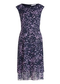 BETTY & CO Midikleid BETTY & CO "Midikleid mit Stufen", Damen, Gr. 46, EURO, blau (dunkelblau, lila), 100% Polyester PES., Kleider Midikleid