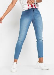Skinny-fit-Jeans bonprix, Damen, Gr. 46, N-Gr, hellblau denim, Denim/Jeans, Obermaterial: 76% Baumwolle, 16% Polyester, 7% Viskose, 1% Elasthan, skinny fit, Jeans Skinny-fit-Jeans, Skinny-fit-Passform, verk&uuml;rztes 7/8-Bein, mit Five-Pocket-Style