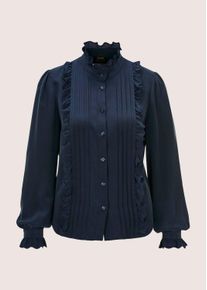 Madeleine Mode Langarmbluse MADELEINE "R&uuml;schenbluse Langarmbluse mit Stehkragen", Damen, Gr. 44, blau (marine), Obermaterial: 100% Viskose CV., Modern, Blusen Langarmbluse