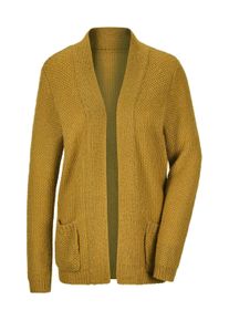 Strickjacke GOLDNER "Offener Cardigan mit Taschen, Glanz", Damen, Gr. 52, gelb (honig), Obermaterial: 90% Polyacryl PAN. 10% metallisierte Fasern MTF., Modisch, figurumspielend, Strickjacken Strickjacke, offene Cardiganform