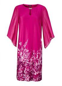 Sommerkleid GOLDNER "Kurzgr&ouml;&szlig;e Pinkes edles Chiffon-Kleid mit 3/4-Arm", Damen, Gr. 19, K-Gr, pink (pink, gebl&uuml;mt), Obermaterial: 96% Polyester PES. 4% Elasthan EL., gerade, Asymmetrisch, Kleider Sommerkleid, Glitzersteine