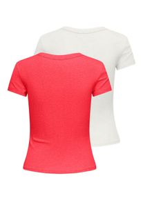 Kurzarmshirt Only "ONLEASY S/S TOP CS JRS 2 PACK", Damen, Gr. S, sun kissed coral pack:cloud dancer, Jersey, Obermaterial: 93% Baumwolle, 7% Elasthan, figurbetont normal, Rundhals, Shirts Kurzarmshirt, Baumwollmischung, regular fit, Rundhals