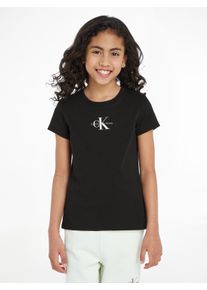T-Shirt Calvin Klein Jeans "MICRO MONOGRAM TOP", M&auml;dchen, Gr. 8 (128), schwarz (ck schwarz), Single Jersey, Obermaterial: 100% Baumwolle, unifarben, regular fit, Rundhals, Shirts T-Shirt, f&uuml;r Kinder bis 16 Jahre