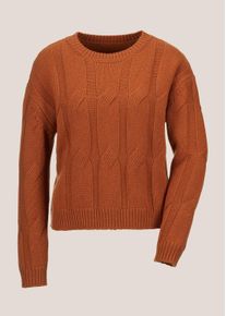 Madeleine Mode Longpullover MADELEINE "Pullover Kurzer Rollkragen-Pullover mit Zopfmuster", Damen, Gr. 48, orange (safran), Obermaterial: 90% Schurwolle WV. 10% Kaschmir WS., Modern, normal, Pullover Longpullover