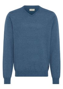 Strickfleece-Pullover Blend "Strickpullover BHBRUTON V-neck", Herren, Gr. S, blau (copen blau), Obermaterial: 100% Polyester PES., Pullover Strickfleece-Pullover
